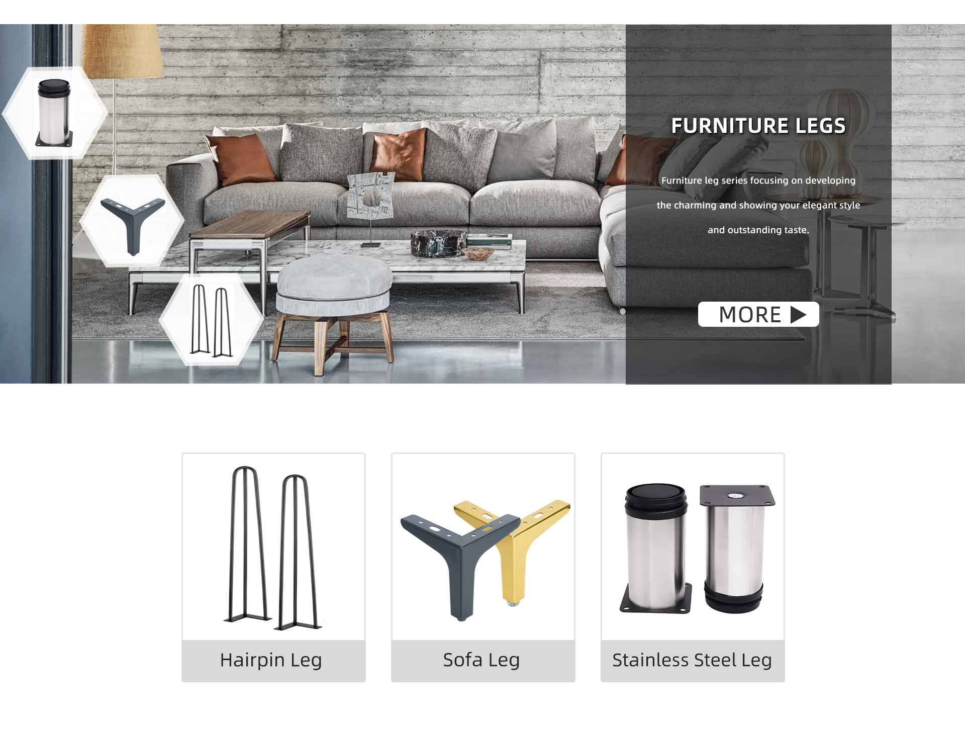 Chrome plated sofa legs installed on modern luxury furniture