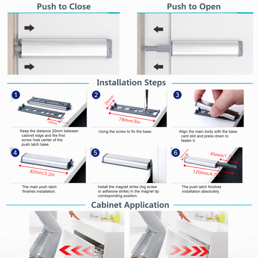 Damper Push-to-open Drawer Rebounder with Buffer Surface Mounted Cabinet & Wardrobe Door Anti-collision Stopper