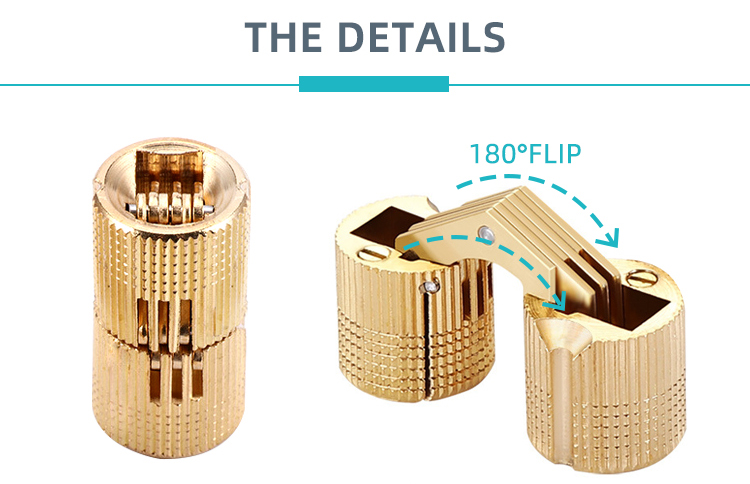 Concealed 3D Adjustable Brass Cylinder Barrel Hinges Soft Closing Hiding Modern Design M8-M24 Size Kitchen Bedroom Apartment