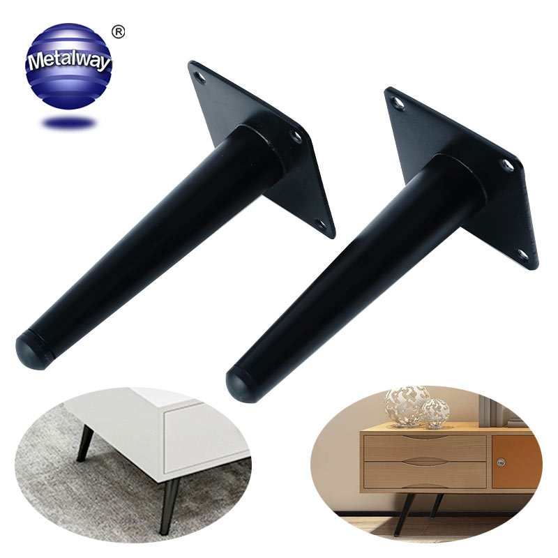 Iron Adjustable Conical Shaped Furniture Legs 6 Inches Black Powder Coated for Sofa Bed & Dining with 10mm Adjustment