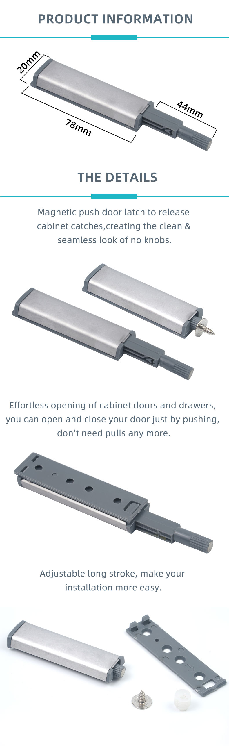 Damper Push-to-open Drawer Rebounder with Buffer Surface Mounted Cabinet & Wardrobe Door Anti-collision Stopper