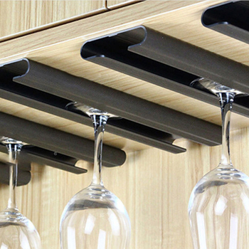 Removable Under Cabinet Aluminum Hanging Glass Cup Holder Wine Rack