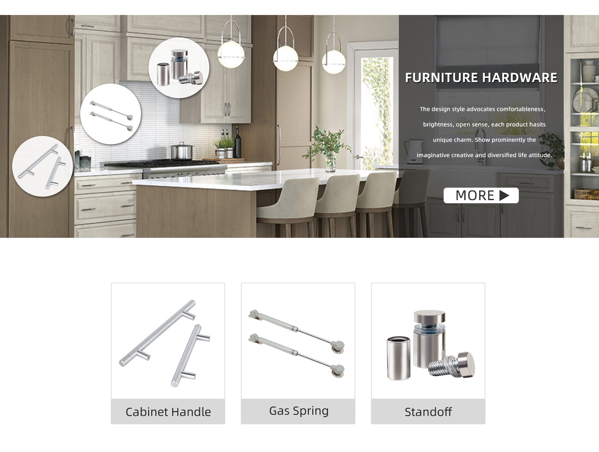 Cabinet handles, hinges and lift mechanisms in modern kitchen cabinetry