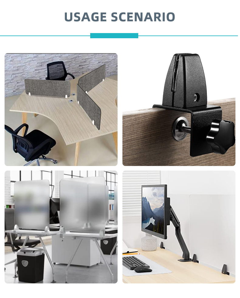 Movable Aluminium Alloy Office Desk Glass Dividers Fixing Clip Holder Privacy Screen Panel Partition Bracket Clamp Multi-Finish