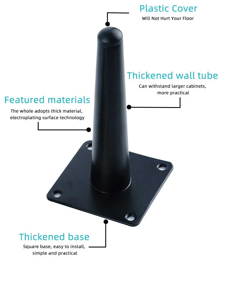 Iron Adjustable Conical Shaped Furniture Legs 6 Inches Black Powder Coated for Sofa Bed & Dining with 10mm Adjustment