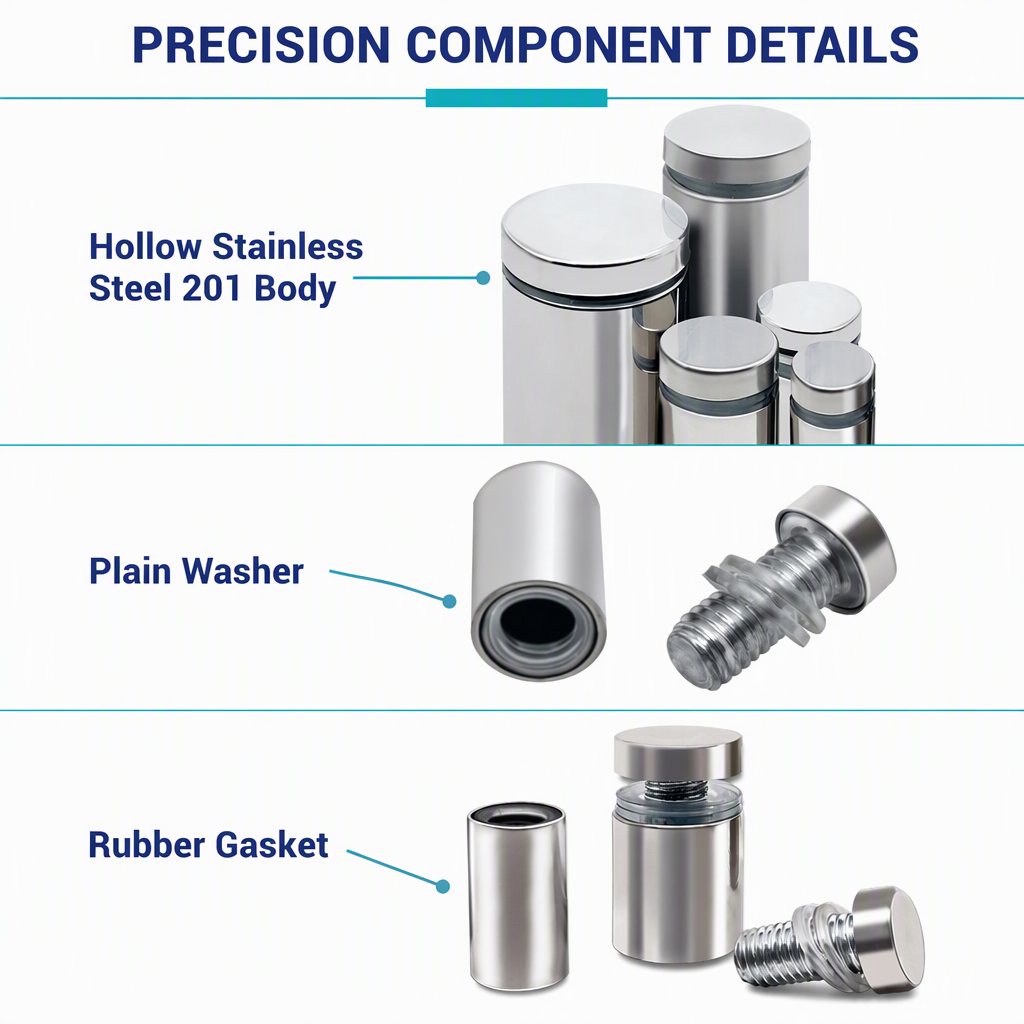High Quality Stainless Steel Alloy Sign Standoff Screw Fastener for Acrylic Glass Signboards Advertising